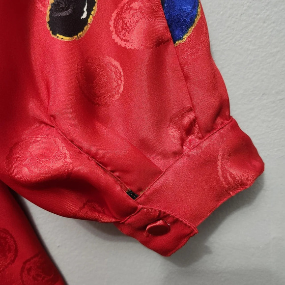 Eva laurel women's blouse top size 16 red vintage multicolor satin - Picture 5 of 7